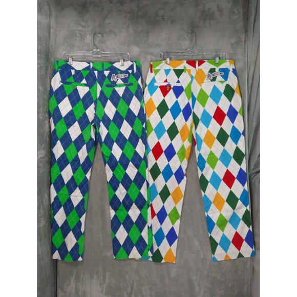 Royal and Awesome Golf Pants Mens 36x30 Argyle Plaid Cotton Divot Tool Lot of 2 - Picture 2 of 10